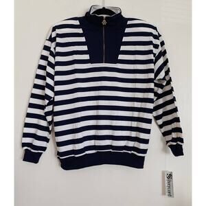 Navy Blue and White Vintage Silvercord 3/4 Zip Up Sweatshirt S